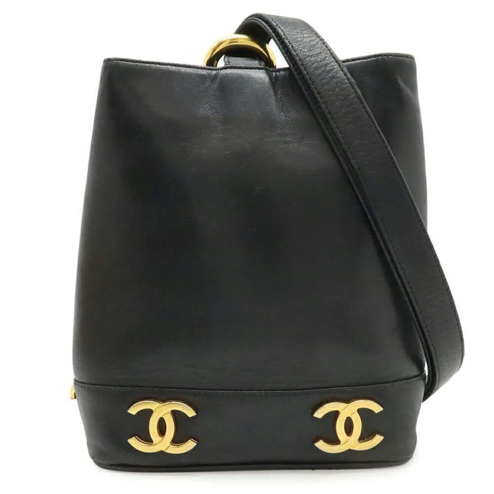 CHANEL Chanel Coco Mark Shoulder Bag Pochette Lambskin Leather Black